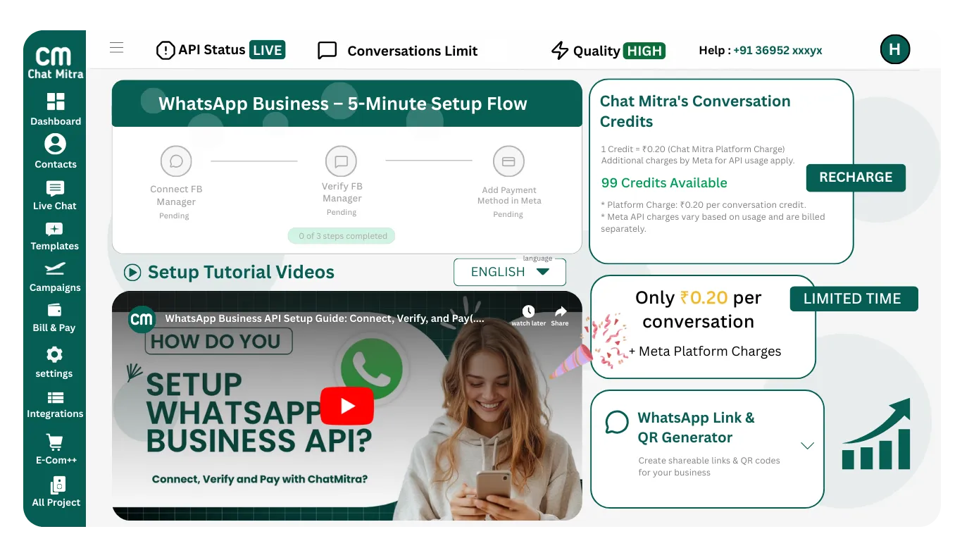 Step 1: Initiate Payment Method Setup from Chat Mitra Dashboard