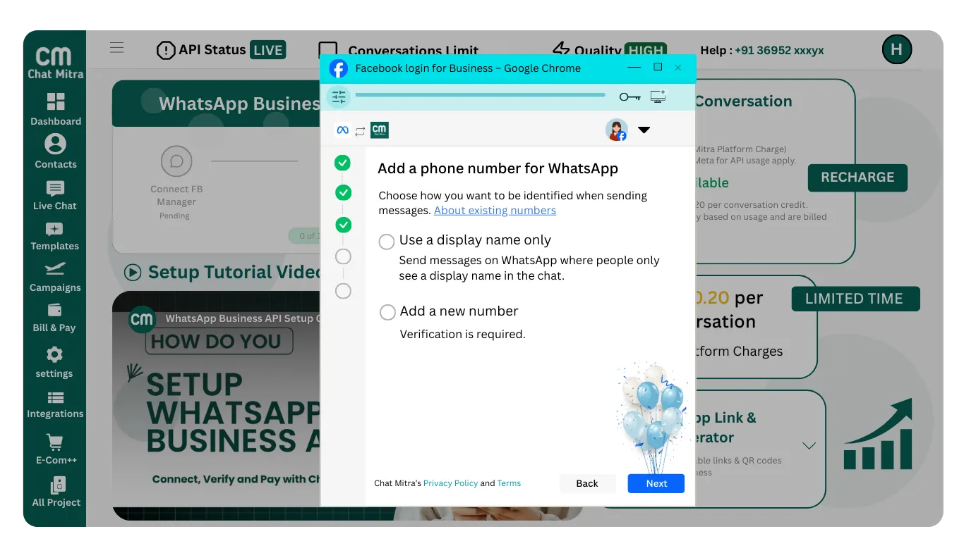 Step 6: Add Your WhatsApp Phone Number (Option A: Create New Account)