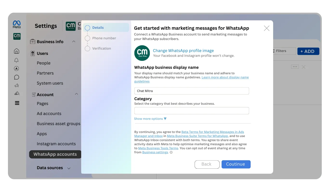 Select Category and Continue