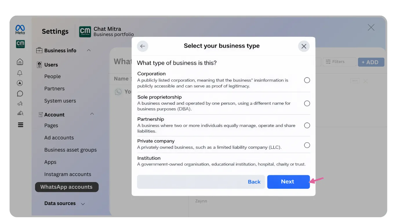 Step 6: Select Your Business Type