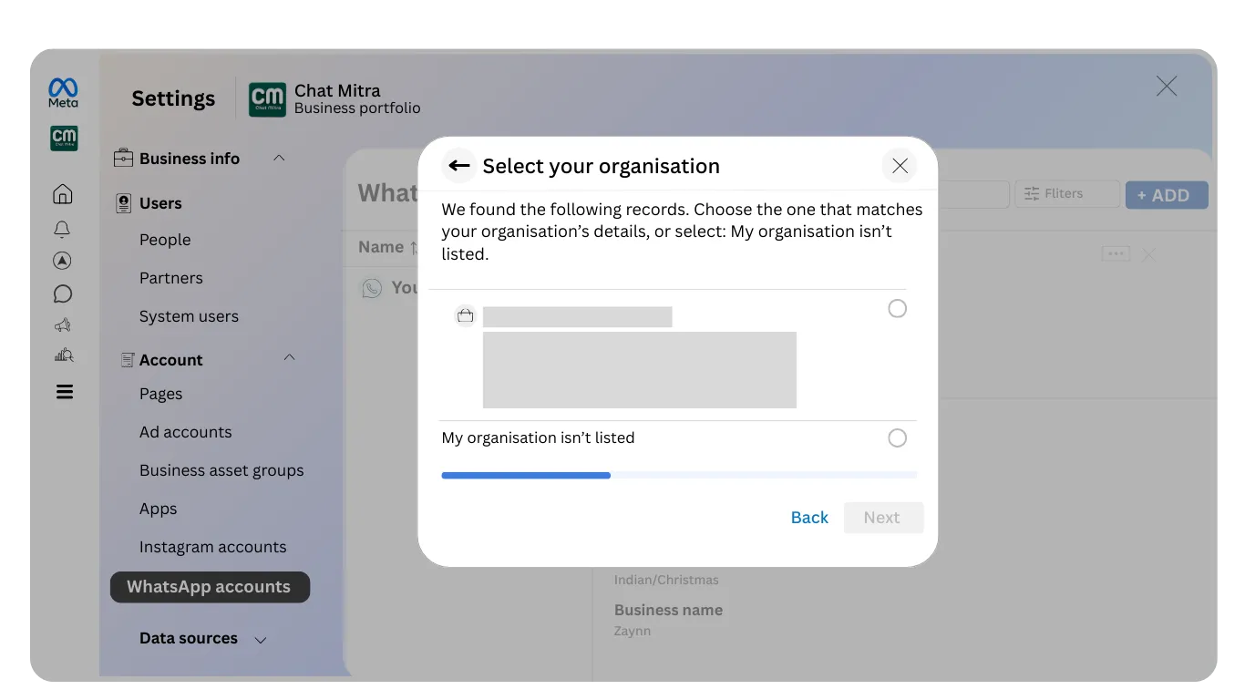Step 9: Select Your Organisation