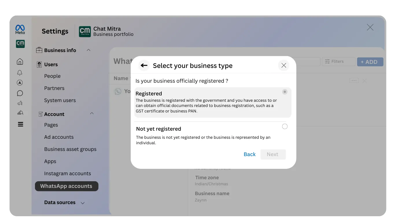 Step 7: Specify Business Registration Status
