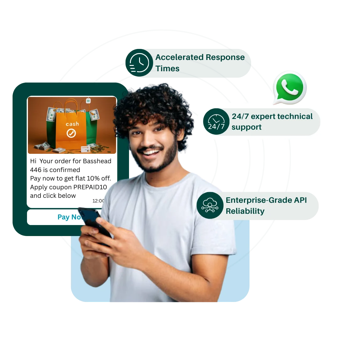 WhatsApp Webview interface showing customer context, order history, and team collaboration features